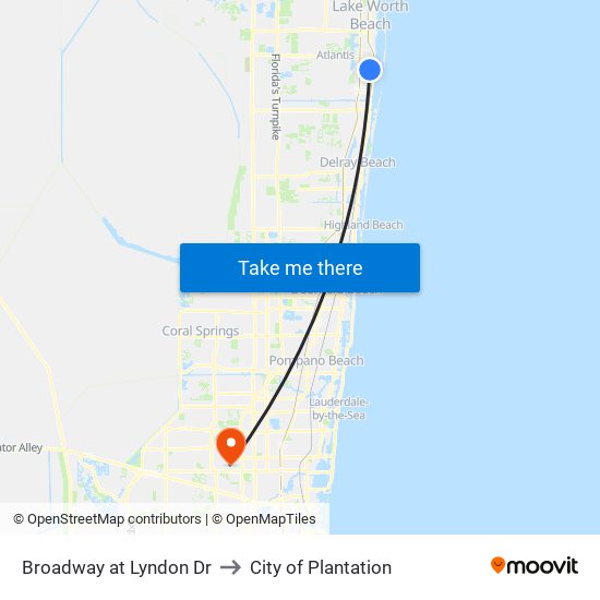 Broadway at  Lyndon Dr to City of Plantation map