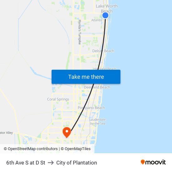 6th Ave S at D St to City of Plantation map