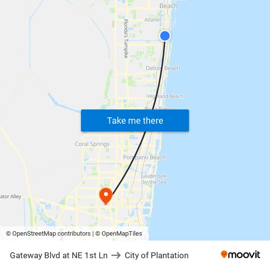 Gateway Blvd at NE 1st Ln to City of Plantation map