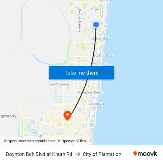 Boynton Bch Blvd at Knuth Rd to City of Plantation map