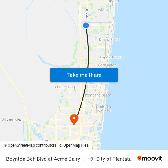 Boynton Bch Blvd at Acme Dairy Rd to City of Plantation map