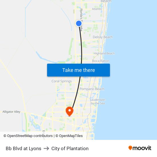 Bb Blvd at Lyons to City of Plantation map