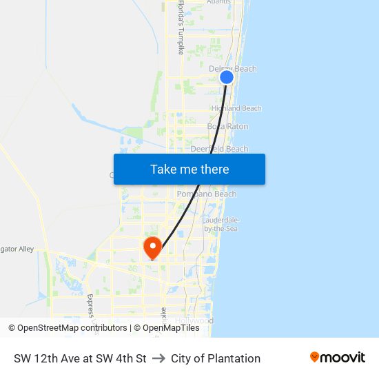 SW 12th Ave at SW 4th St to City of Plantation map