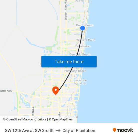 SW 12th Ave at SW 3rd St to City of Plantation map