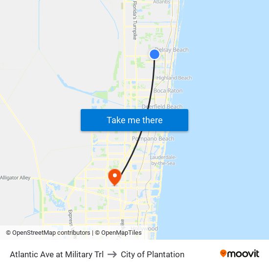 Atlantic Ave at Military Trl to City of Plantation map