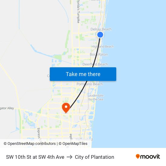 SW 10th St at SW 4th Ave to City of Plantation map