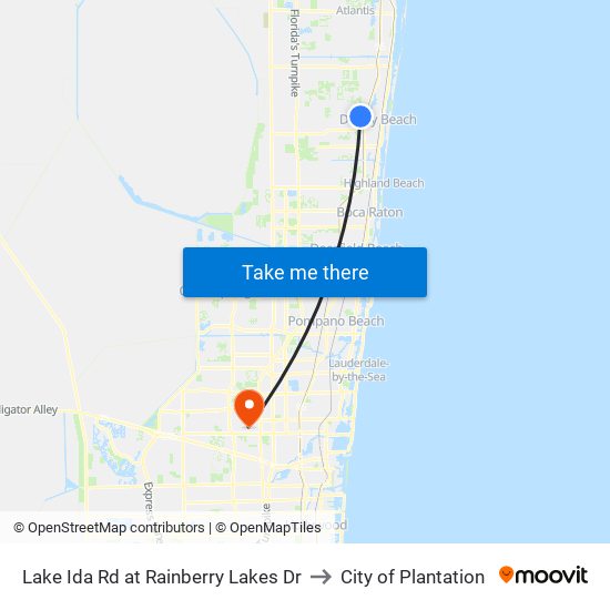 Lake Ida Rd at  Rainberry Lakes Dr to City of Plantation map