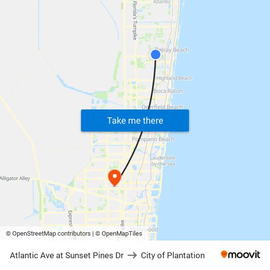 Atlantic Ave at  Sunset Pines Dr to City of Plantation map