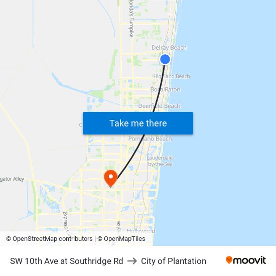 SW 10th Ave at Southridge Rd to City of Plantation map