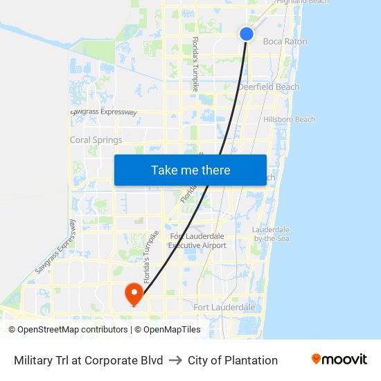 Military Trl at  Corporate Blvd to City of Plantation map