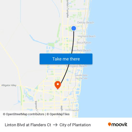 Linton Blvd at Flanders Ct to City of Plantation map