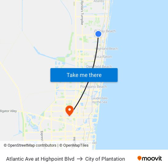 Atlantic Ave at  Highpoint Blvd to City of Plantation map