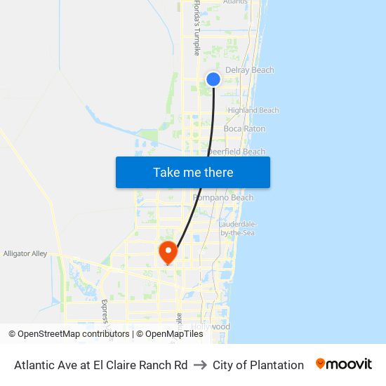 Atlantic Ave at El Claire Ranch Rd to City of Plantation map