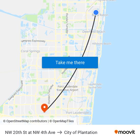 NW 20TH ST at NW 4TH AVE to City of Plantation map