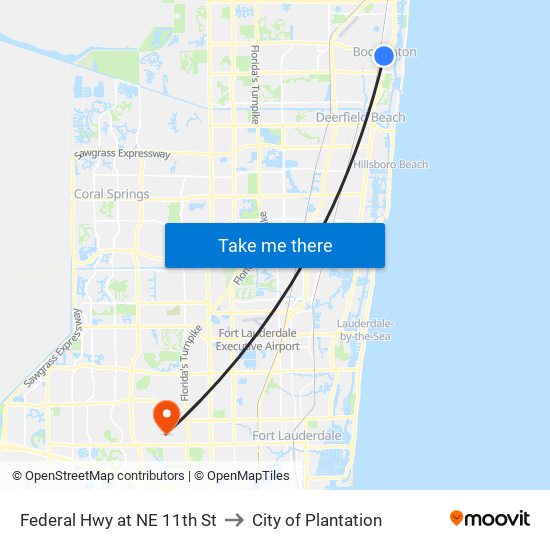 Federal Hwy at NE 11th St to City of Plantation map