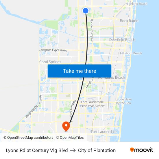 Lyons Rd at  Century Vlg Blvd to City of Plantation map