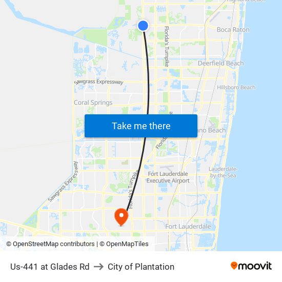 Us-441 at Glades Rd to City of Plantation map