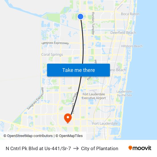 N Cntrl Pk Blvd at  Us-441/Sr-7 to City of Plantation map