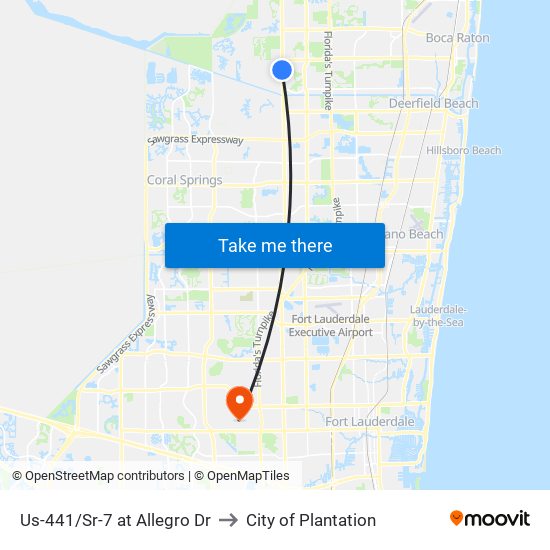 Us-441/Sr-7 at Allegro Dr to City of Plantation map