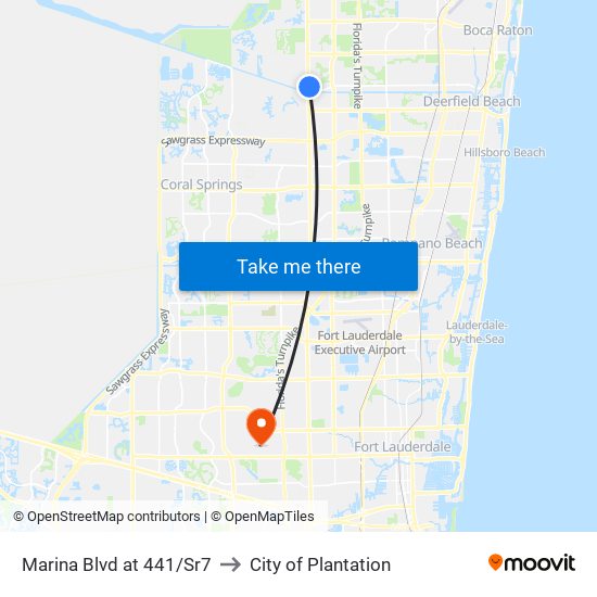 Marina Blvd at 441/Sr7 to City of Plantation map
