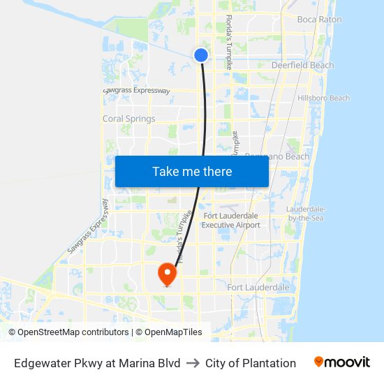 Edgewater Pkwy at  Marina Blvd to City of Plantation map