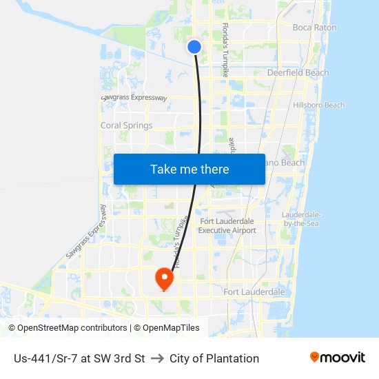 Us-441/Sr-7 at SW 3rd St to City of Plantation map