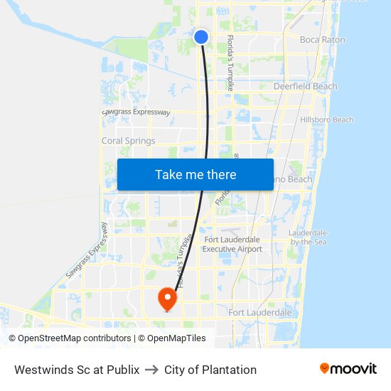 Westwinds Sc at Publix to City of Plantation map