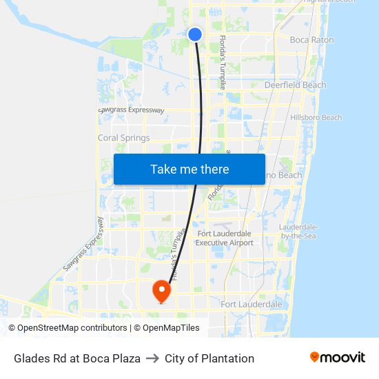 Glades Rd at Boca Plaza to City of Plantation map