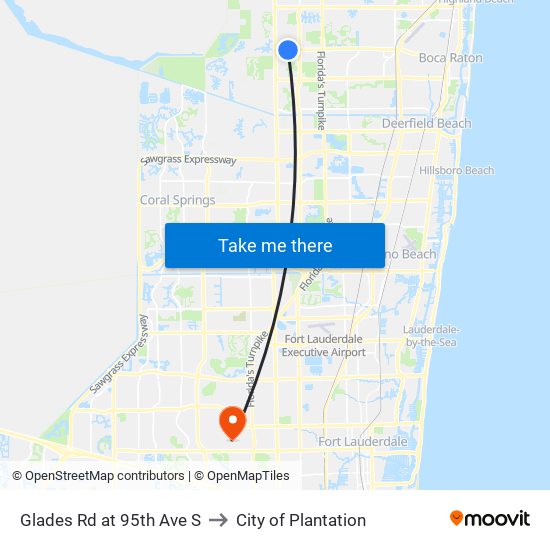 Glades Rd at 95th Ave S to City of Plantation map