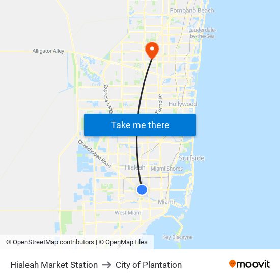 Hialeah Market Station to City of Plantation map