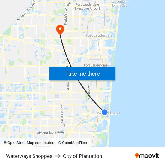 Waterways Shoppes to City of Plantation map