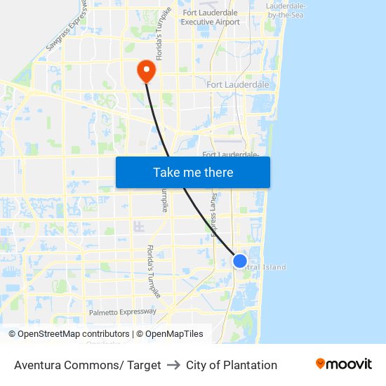 Aventura Commons/ Target to City of Plantation map