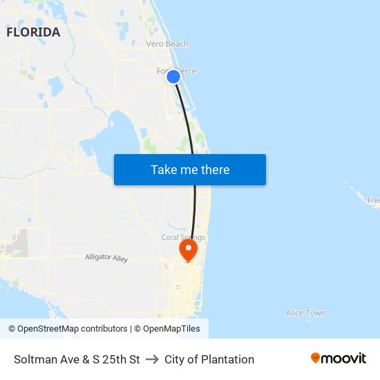 Soltman Ave & S 25th St to City of Plantation map