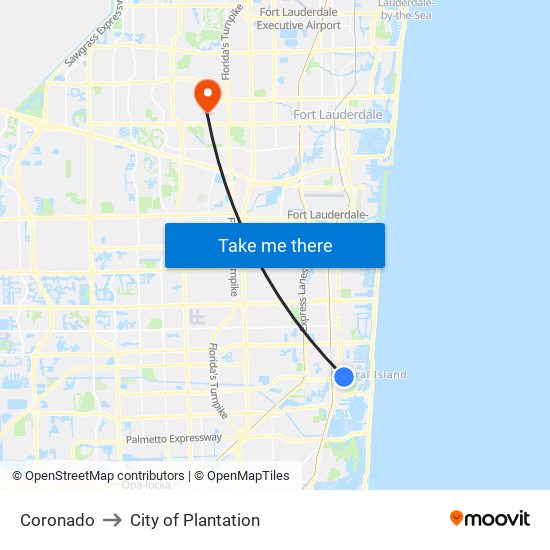 Coronado to City of Plantation map