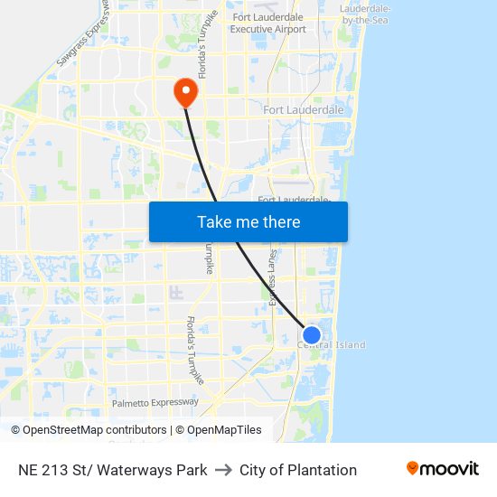 NE 213 St/ Waterways Park to City of Plantation map