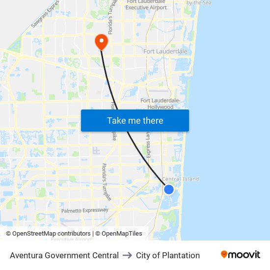 Aventura Government Central to City of Plantation map