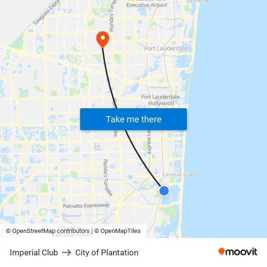 Imperial Club to City of Plantation map