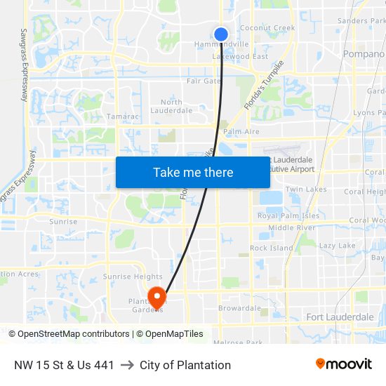 NW 15 St & Us 441 to City of Plantation map