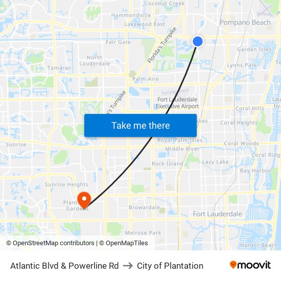 Atlantic Blvd & Powerline Rd to City of Plantation map