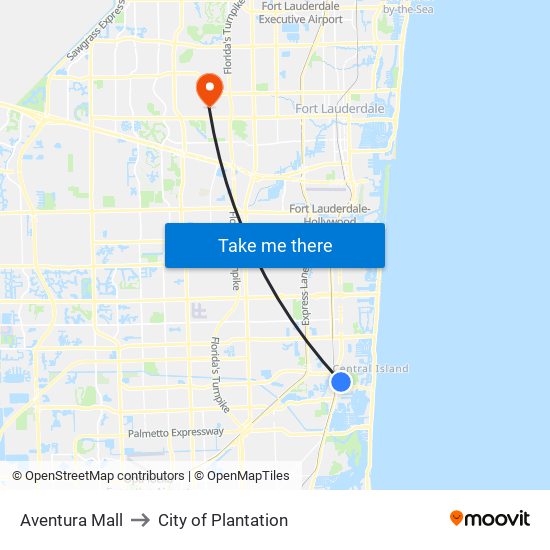 Aventura Mall to City of Plantation map