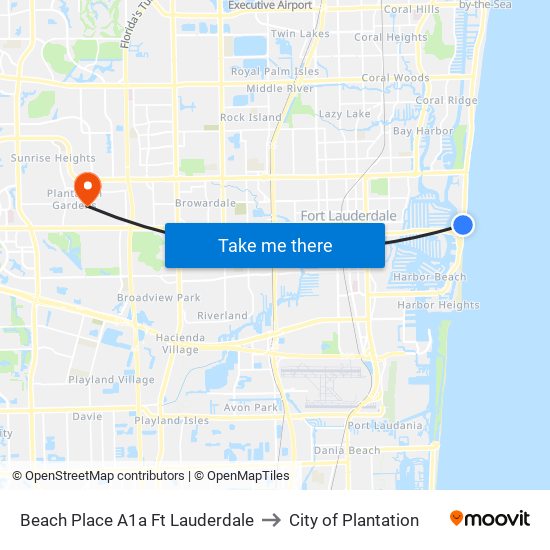 Beach Place A1a Ft Lauderdale to City of Plantation map