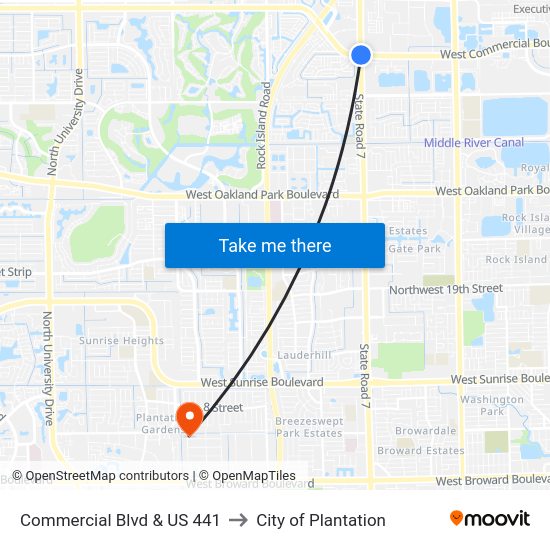 Commercial Blvd & Us 441 to City of Plantation map