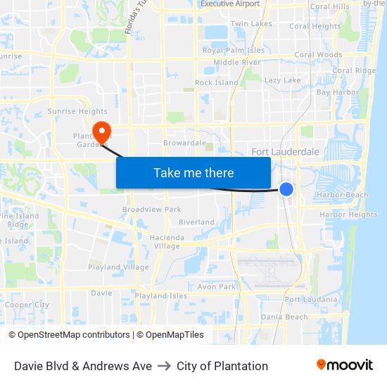 Davie Blvd & Andrews Ave to City of Plantation map