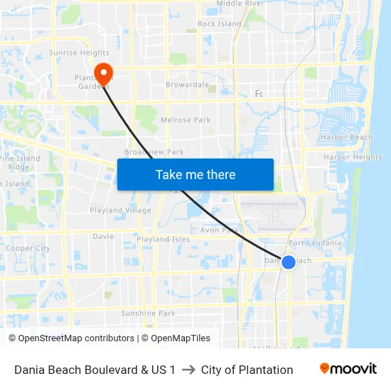 Dania Beach Boulevard & US 1 to City of Plantation map
