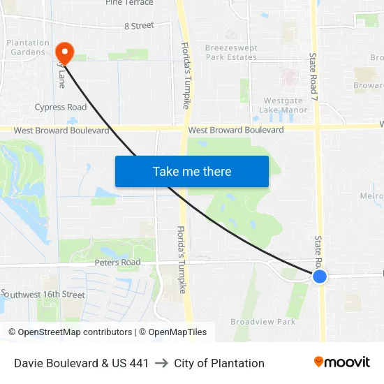 Davie Boulevard & US 441 to City of Plantation map