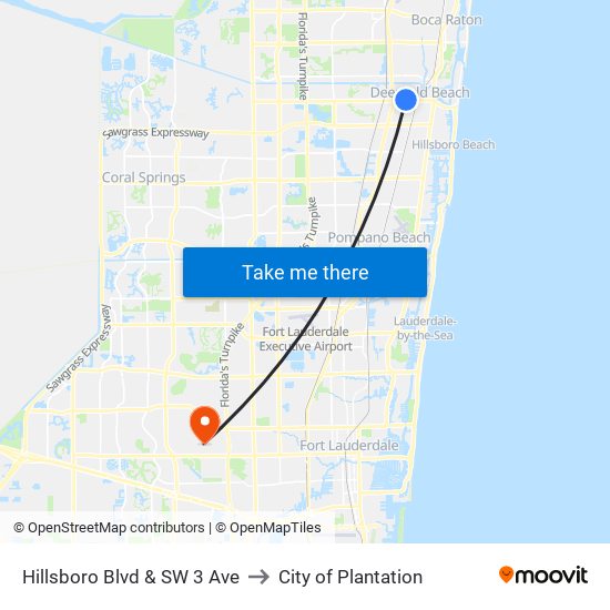 Hillsboro Blvd & SW 3 Ave to City of Plantation map