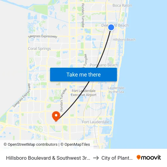 Hillsboro Boulevard & Southwest 3rd Avenue to City of Plantation map