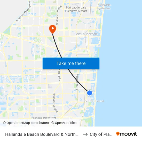 Hallandale Beach Boulevard & Northeast 14th Avenue to City of Plantation map