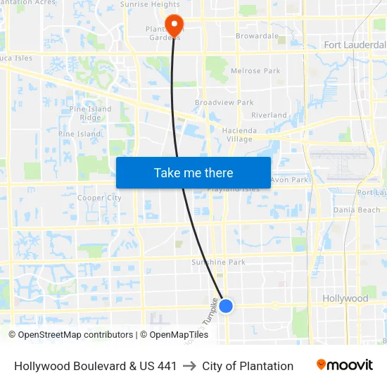 Hollywood Boulevard & US 441 to City of Plantation map