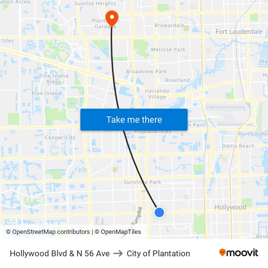 Hollywood Blvd & N 56 Ave to City of Plantation map